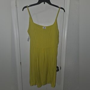 Yellow Ribbed Spaghetti Strap Dress